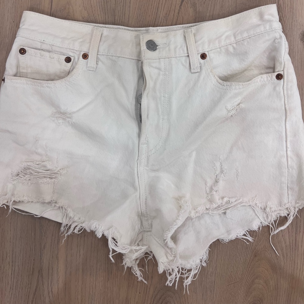 Levi's White Wedgie-fit Distressed Jean Shorts